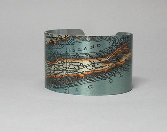 Long Island New York Cuff Bracelet Unique Hostess Hometown Custom Map Gift for Men or Women