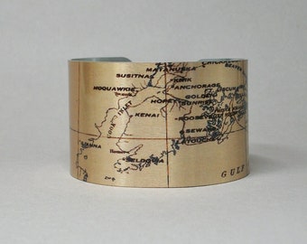 Kenai Peninsula Alaska Anchorage Seward Cuff Bracelet Map Unique Gift for Men or Women