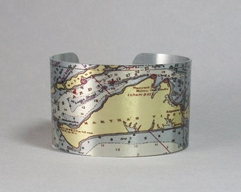 Marthas Vineyard Massachusetts Map Cuff Bracelet Unique Gift for Men or Women