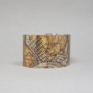 Marietta Ohio Map Cuff Bracelet: Hometown Gift