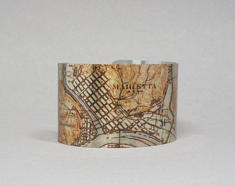 Marietta Ohio Map Cuff Bracelet Custom Hometown City Gift for Men or Women