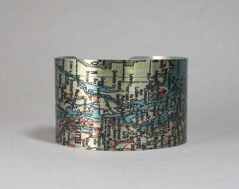 Seattle Washington Map Cuff Bracelet Puget Sound San Juan Islands Map Tacoma Bellingham Unique Gift for Men or Women