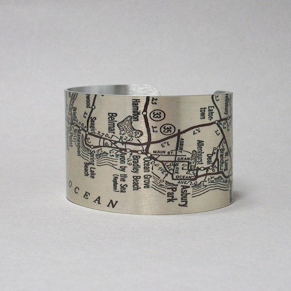 New Jersey Shore Map Bracelet Sea Bright Asbury Park Ocean Grove Lavallette Spring Lake Seaside Gift for Men or Women