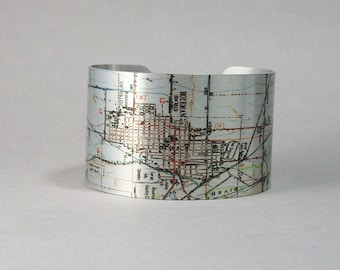 Bozeman Montana Cuff Bracelet Unique Hometown Custom City Map Gift for Men or Women