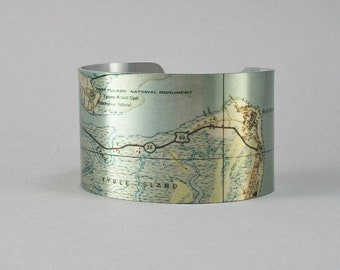 Tybee Island Georgia Map Cuff Bracelet Unique Hostess Travel Gift for Men or Women