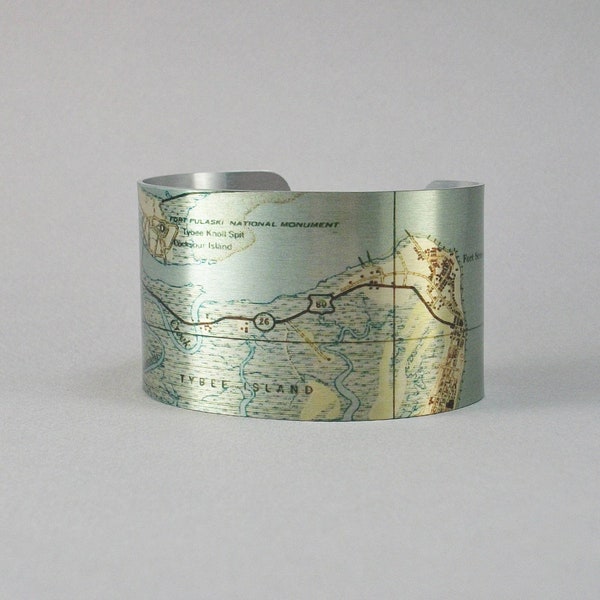 Tybee Island Georgia Map Cuff Bracelet Unique Hostess Travel Gift for Men or Women