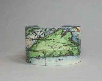 Cuff Bracelet Marthas Vineyard Massachusetts Vintage Map Unique Gift