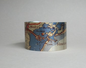 Venice Venezia Italy Cuff Bracelet Vintage Map Travel Gift for Men or Women