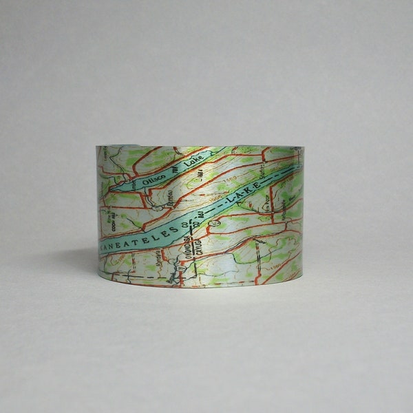 Finger Lakes Skaneateles Map Cuff Bracelet Upstate New York Unique Hostess Vacation Gift for Men or Women