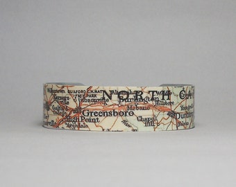 North Carolina Map Cuff Bracelet Unique Gift for Men or Women