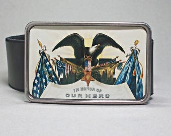 Belt Buckle Patriotic Eagle with Flags