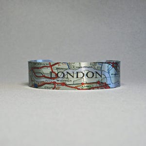 London Map Cuff Bracelet: Vintage England Travel Jewelry
