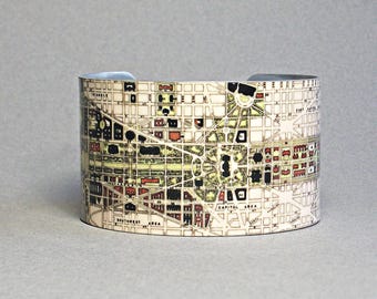 Vintage Washington DC Map Cuff Bracelet: Vintage Style Travel Gift