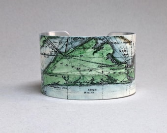 Vintage Map Cuff Bracelet: Martha's Vineyard Massachusetts Gift