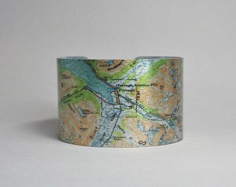 Portage Lake Alaska Map Cuff Bracelet Whittier Chugach Forest Unique Gift