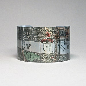 Bracelet manchette carte de Londres : Tamise, bijoux de voyage de style vintage