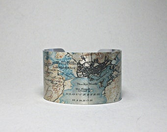 Gloucester Massachusetts Map Cuff Bracelet Unique Gift for Men or Women