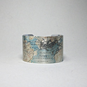 Gloucester MA Map Cuff Bracelet: Vintage Massachusetts Gift