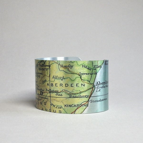 Aberdeen Inverness Scotland Cuff Bracelet Vintage UK Map City Jewelry Unique Gift for Men or Women