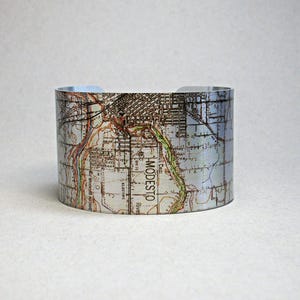 Modesto California Map Cuff Bracelet: Vintage Style Jewelry