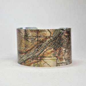 Oregon City Map Cuff Bracelet: Willamette Falls Vintage Style