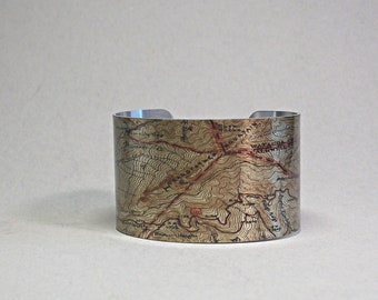 Grandfather Mountain North Carolina Trail Map Cuff Bracelet Unique Hiking Gift for Men or Women