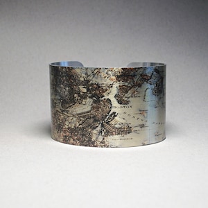 Boston Map Cuff Bracelet: Historical Massachusetts Gift