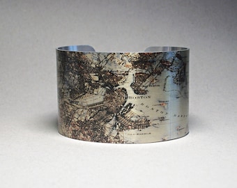 Boston Map Cuff Bracelet: Historical Massachusetts Gift