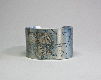 Eastport Maine Map Cuff Bracelet Unique Gift