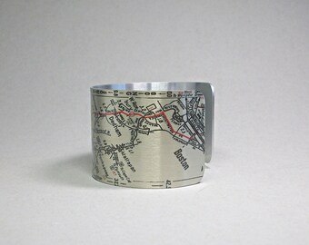 Boston Massachusetts to Providence Rhode Island Cuff Bracelet Vintage Map Unique Gift for Men or Women