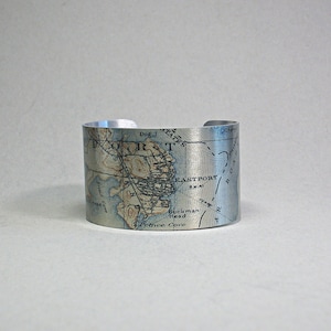 Eastport Maine Map Cuff Bracelet: Vintage Style Jewelry
