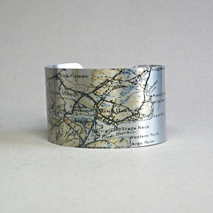 York Maine Map Bracelet: Vintage Style Cuff