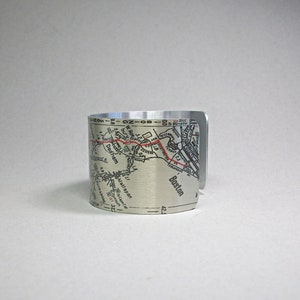 Bracelet manchette vintage carte : bijoux de la carte routière de Boston à Providence