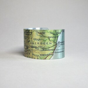 Vintage Scotland Map Cuff Bracelet: Aberdeen Inverness City Jewelry