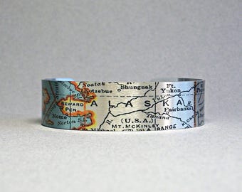 Alaska Map Cuff Bracelet, Vintage Style Jewelry
