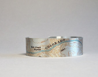 Grand Canyon National Park Colorado River Map Cuff Bracelet Unique Gift for Men or Women