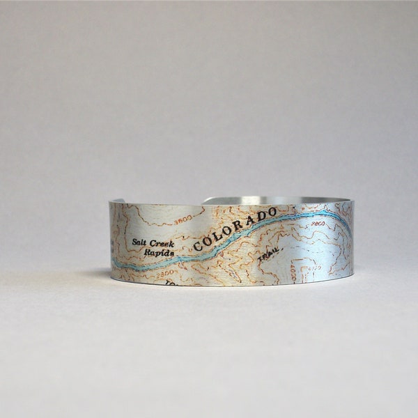 Grand Canyon National Park Colorado River Map Cuff Bracelet Unique Gift for Men or Women