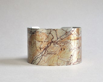 Stowe Vermont Map Cuff Bracelet Unique Gift for Men or Women Skiing Skier