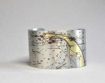 Provincetown Massachusetts Cuff Bracelet Map Cape Cod Unique Gift for Men or Women