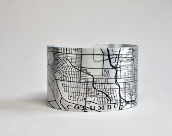 Columbus Ohio Map Cuff Bracelet Hometown City Unique Gift for Men or Women