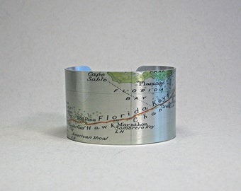 Florida Keys Map Cuff Bracelet from Key West to Key Largo Gift for Men or Women