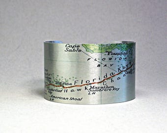 Florida Keys Map Cuff Bracelet, Vintage Style Hostess Jewelry