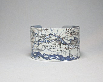 Fairbanks Alaska Map Cuff Bracelet Unique City Gift for Men or Women