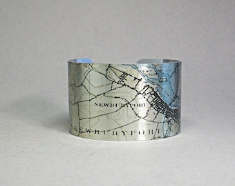 Newburyport Massachusetts Map Cuff Bracelet Unique Hometown Gift for Men or Women