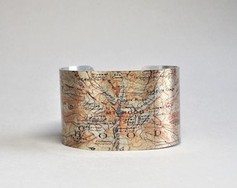 Mount Hood Oregon Trail Map Cuff Bracelet Unique Hiking Climbing Peak Bagger Gift for Men or Women