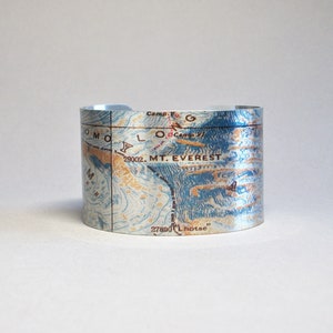 Mt Everest Map Cuff Bracelet: Vintage Style  Jewelry