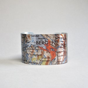 Bergen Norwegen Karte Manschette Armband Einzigartiges Reise Geschenk für Männer oder Frauen