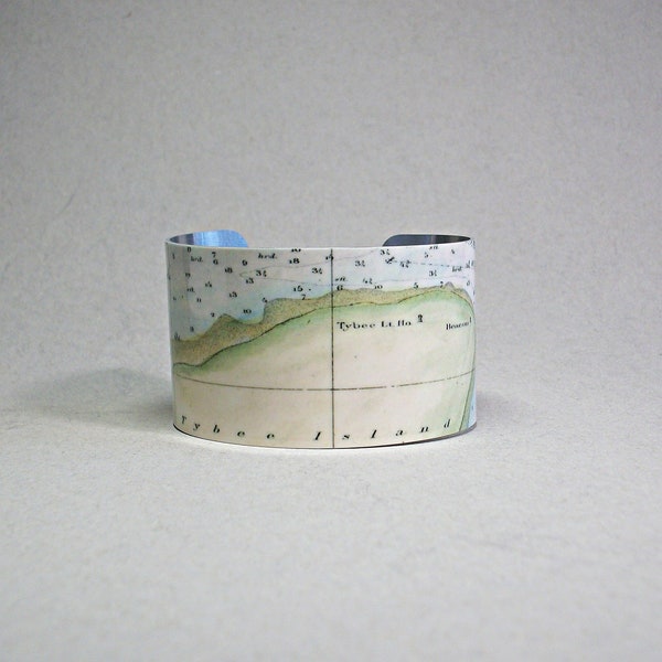 Tybee Island Georgia Cuff Bracelet Vintage Map Unique Hostess Travel Gift for Men or Women