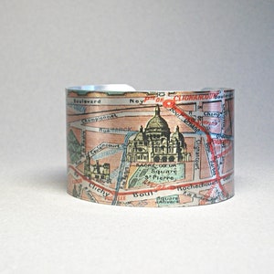 Bracelet manchette Paris France Plan de Montmartre Cadeau unique pour elle