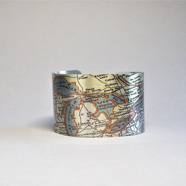 Great Lakes Map Cuff Bracelet Unique Gift for Her